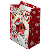 Pretty Christmas Cardinal & Birdhouse Snowflakes Medium Cadeauzakje (Achterkant Gekanteld)