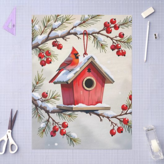 Pretty Christmas Cardinal & Birdhouse Snowflakes Tissuepapier (Craft)