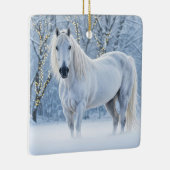 Pretty Christmas White Horse Snow Lights Keramisch Ornament (Rechts)