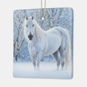 Pretty Christmas White Horse Snow Lights Keramisch Ornament (Links)