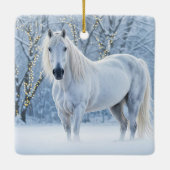 Pretty Christmas White Horse Snow Lights Keramisch Ornament (Achterkant)