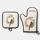 Pretty Classic Cardinal Red Bird Ovenwant & Pannenlap Set (Voorkant)