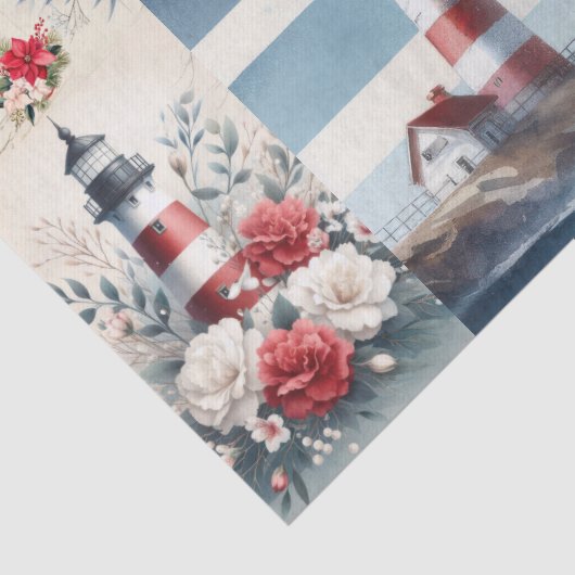 Pretty Coastal Christmas Lighthouse Collage Tissuepapier (Detail)