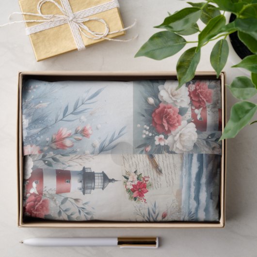 Pretty Coastal Christmas Lighthouse Collage Tissuepapier (Geschenk)