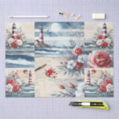 Pretty Coastal Christmas Lighthouse Collage Tissuepapier (Craft)