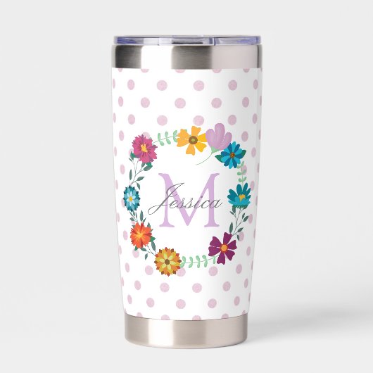 Pretty Colorful Flower Wreath Personalised Dotty Geïsoleerde Drinkbeker (Voorkant)