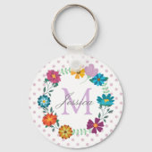 Pretty Colorful Flower Wreath Personalised Dotty Sleutelhanger (Achterkant)
