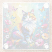 Pretty Colorful Impasto Cat and Flowers Glazen Onderzetter (Achterkant)