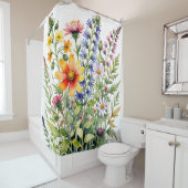 Pretty colorful wildflowers watercolor painting douchegordijn (In situ)
