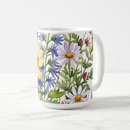 Pretty colorful wildflowers  watercolor painting koffiemok (Voorkant rechts)