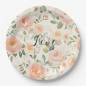 Pretty Cream Peach Floral Bridal Shower Papieren Bordje (Voorkant)