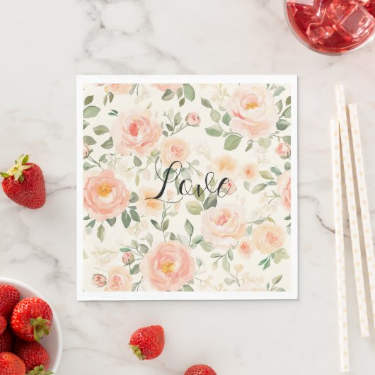 Pretty Cream Peach Floral Bridal Shower Servet (Insitu)