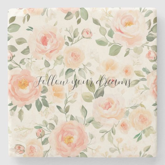 Pretty Cream Peach Floral Stenen Onderzetter (Voorkant)