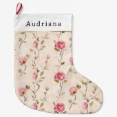 Pretty Cream Pink Rose Floral Christmas Grote Kerstsok (Voorkant)