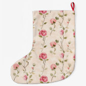 Pretty Cream Pink Rose Floral Christmas Grote Kerstsok (Achterkant)