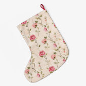 Pretty Cream Pink Rose Floral Christmas Grote Kerstsok (Achterkant (Hangend))