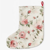 Pretty Cream Pink Roses Floral Christmas Grote Kerstsok (Achterkant)