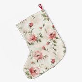 Pretty Cream Pink Roses Floral Christmas Grote Kerstsok (Achterkant (Hangend))