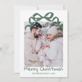 Pretty cute Christmas Green Bow Photo card  Kaart (Voorkant)