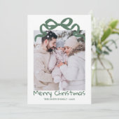Pretty cute Christmas Green Bow Photo card  Kaart (Staand voorkant)