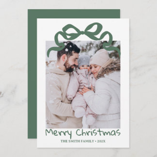 Pretty cute Christmas Green Bow Photo card  Kaart