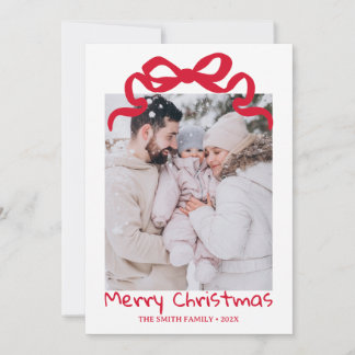 Pretty cute Christmas Red Bow Photo card  Kaart