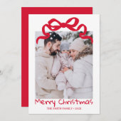 Pretty cute Christmas Red Bow Photo card  Kaart (Voorkant / Achterkant)