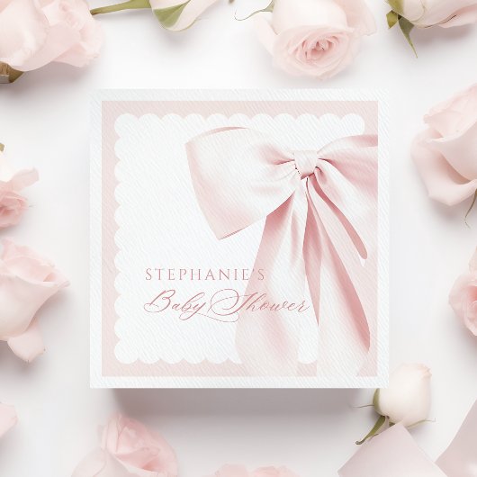 Pretty Cute Pink Bow Baby Shower Paper Napkins Servet