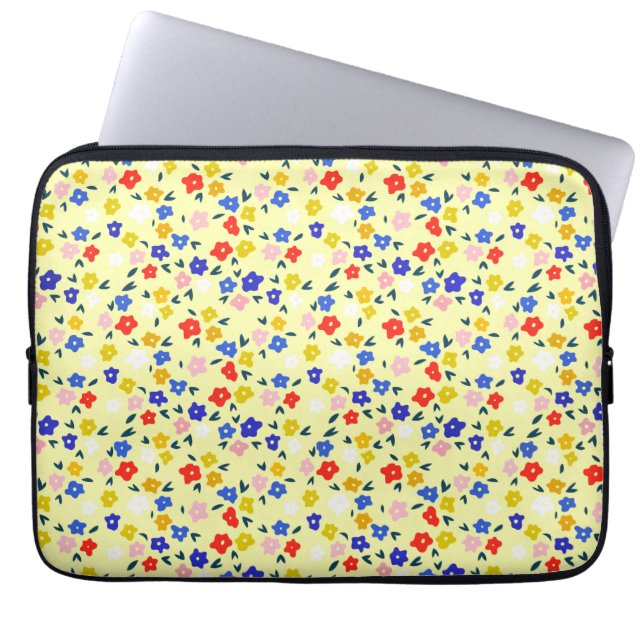Pretty Dainty Cute Floral on Pastel Yellow Laptop Sleeve (Voorkant)