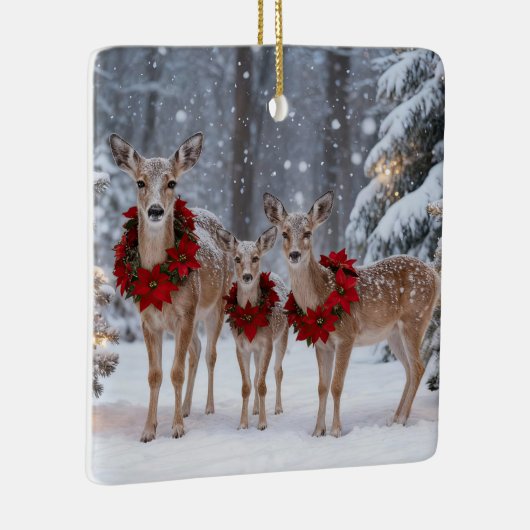Pretty Deer Family Wreath Tree Keramisch Ornament (Rechts)