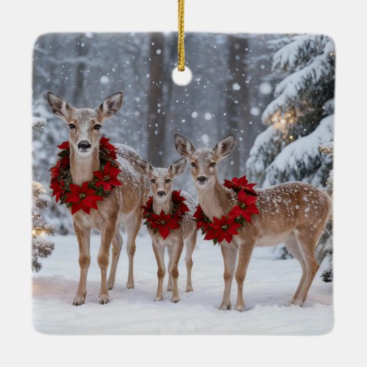 Pretty Deer Family Wreath Tree Keramisch Ornament (Achterkant)