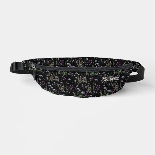 Pretty Ditsy FLoral Pattern Black Violet Name Heuptasje (Voorkant)