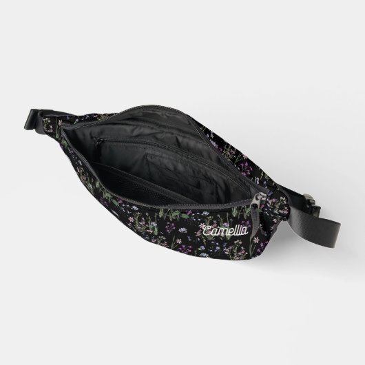 Pretty Ditsy FLoral Pattern Black Violet Name Heuptasje (Open)