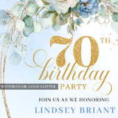Pretty Dusty Blue Peonies 70th Birthday Invitation Kaart