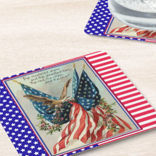 Pretty Eagle Vierde Juli Patriottische Vlag Kartonnen Onderzetters