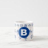 Pretty Elegant Blue Floral Pattern Monogram Espresso Kop (Voorkant)