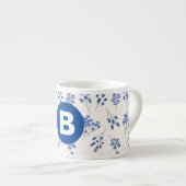 Pretty Elegant Blue Floral Pattern Monogram Espresso Kop (Voorkant rechts)