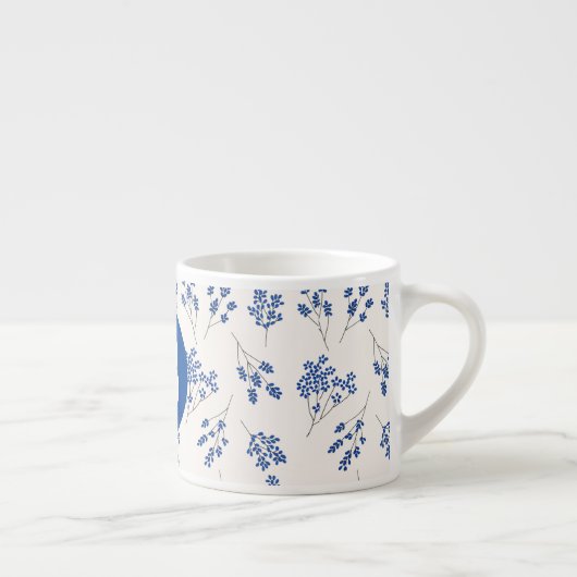 Pretty Elegant Blue Floral Pattern Monogram Espresso Kop (Rechts)