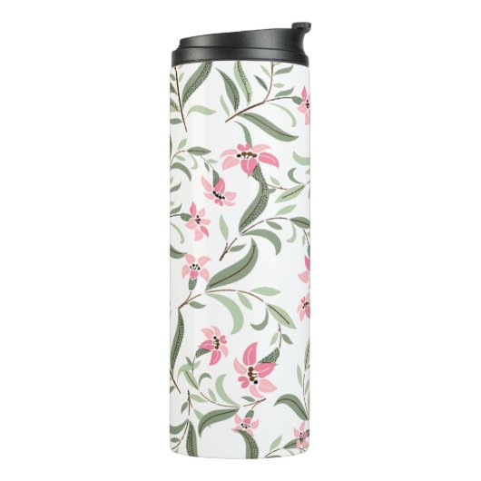 Pretty Elegant Pink Floral Pattern White Thermosbeker (Gedraaid links)