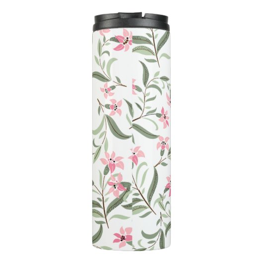 Pretty Elegant Pink Floral Pattern White Thermosbeker (Achterkant)