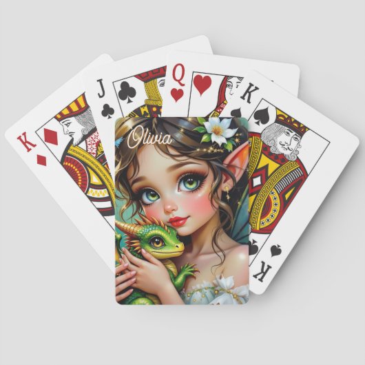 Pretty Elven Fairy and Dragon Personalized Pokerkaarten (Achterkant)