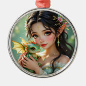 Pretty Elven Fairy & Dragon Ethereal Christmas Metalen Ornament (Voorkant)