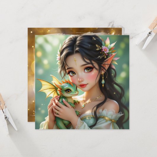 Pretty Elven Fairy & Dragon Ethereal Kaart (Voorkant / Achterkant in situ)