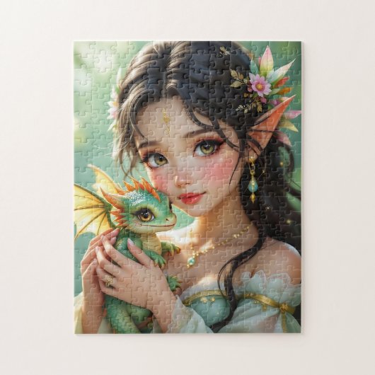 Pretty Elven Fairy & Dragon Ethereal Legpuzzel (Verticaal)