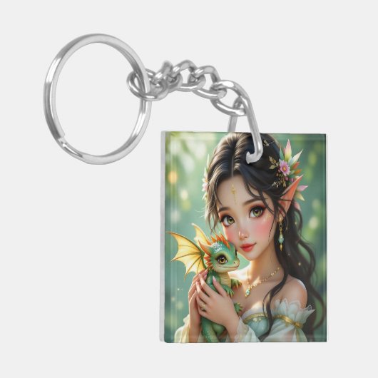 Pretty Elven Fairy & Dragon Ethereal Personalized Sleutelhanger (Voorkant Links)