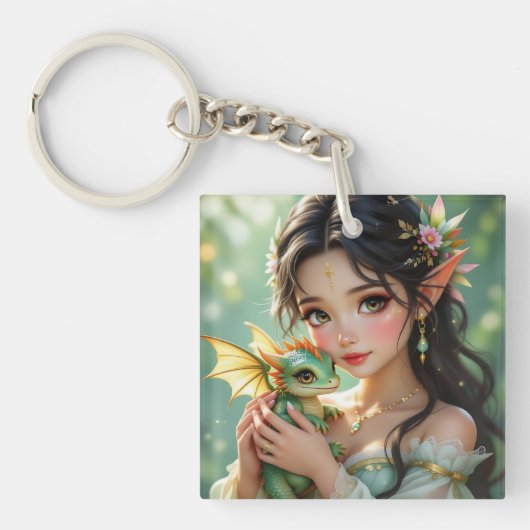Pretty Elven Fairy & Dragon Ethereal Personalized Sleutelhanger (Voorkant)