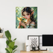 Pretty Elven Fairy & Dragon  Poster (Thuiskantoor)