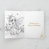 Pretty Elven Fairy & Dragon Themed Girl's Birthday Kaart (Binnen)