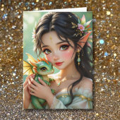 Pretty Elven Fairy & Dragon Themed Girl's Birthday Kaart