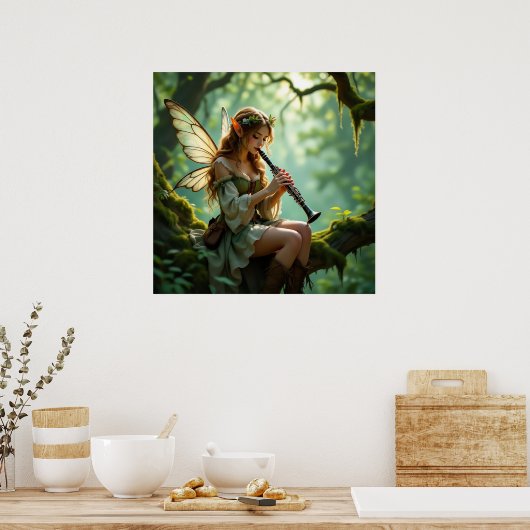 Pretty Elven Fairy Playing Clarinet Poster (Keuken)